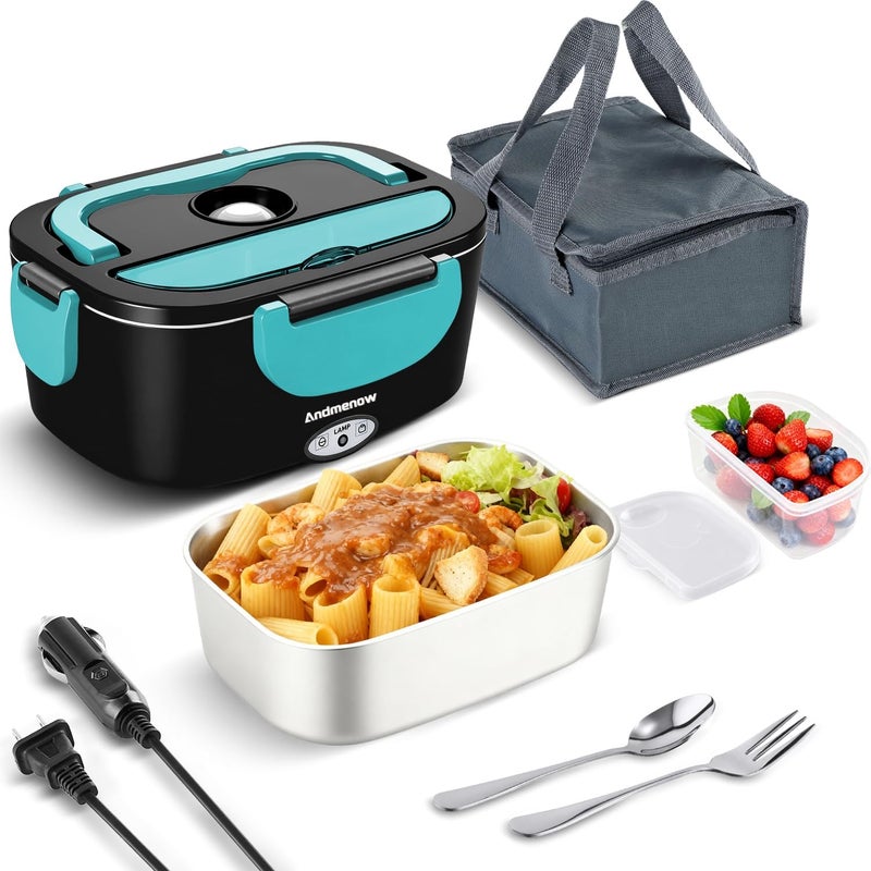 Andmenow Electric Lunch Box for Adults – 80W Heated Lunch Box with 12/24/110V,1.6L Portable Food Warmer with Stainless Steel Pot | Lonchera Electrica Portatil para Trabajo y Viaje - Image 1